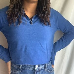 blue half zip cropped sweater